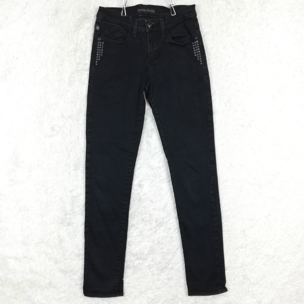Rock & Republic Womens Jeans Berlin Skinny Blue Denim Studded‎ Navy Mid Rise 6